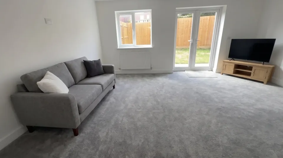 Living room with a grey sofa and a 55-inch TV on a TV unit (illustrative furnishing)