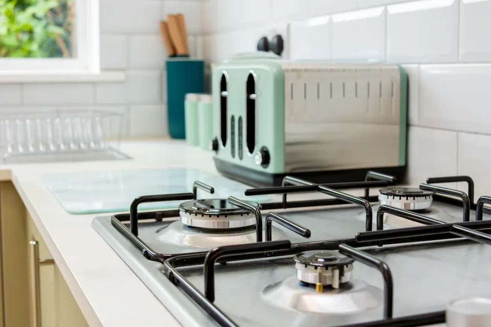 Gas hob and toaster in the Sullivan Heights kitchen